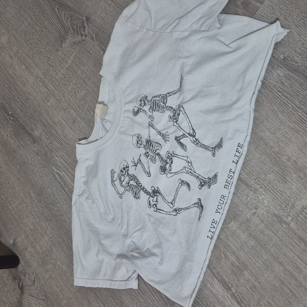 Urban Outfitters Live Your Best Life Skeleton shirt medium cut to cropped top